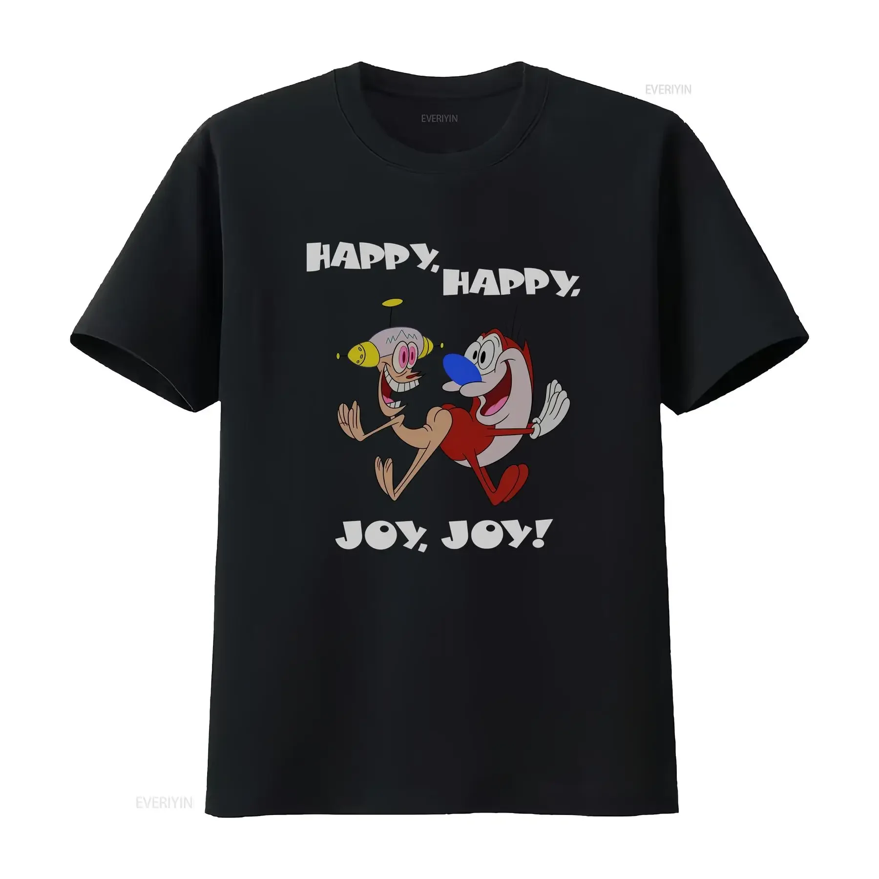 90s Nostalgia T Shirt Happy Joy TV Cartoon Ren and Stimpy Nick Classic vintage Washed Stretched Soft fashion Unisex Breathable