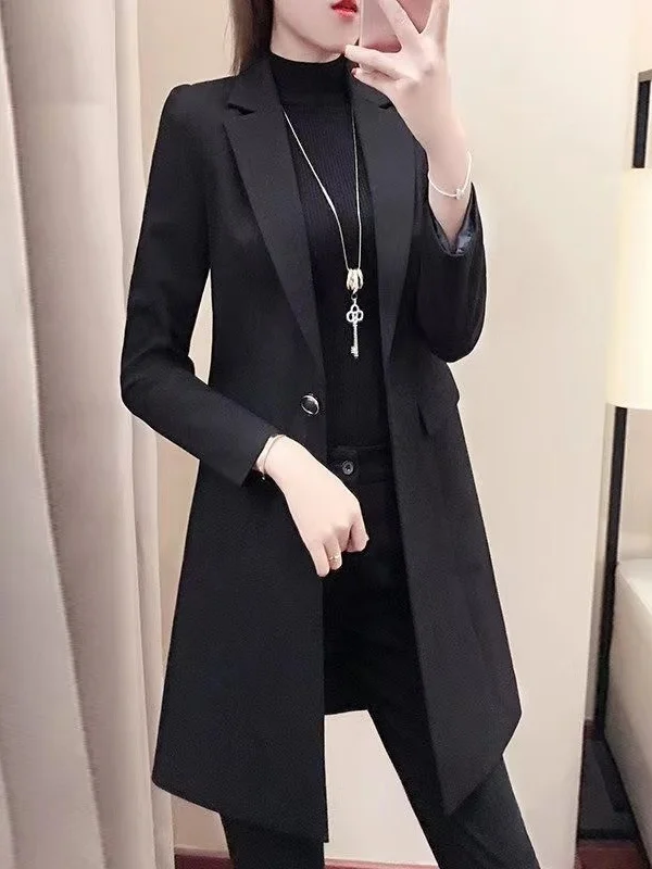 

Ele Bla Slim Fit Длинный костюм на одной пуговице для женщин среднего возраста и ли Корейский костюм с высокой талией