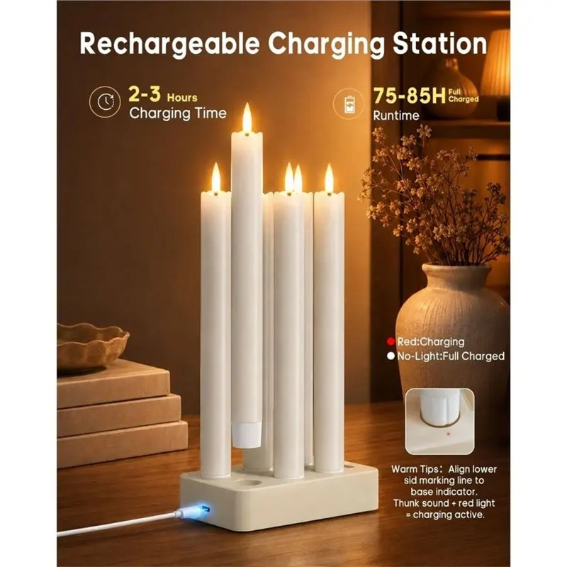 ABVT-Window Candles 9.8In Real Wax LED Flameless Taper Candles 6Pack With Remote, For Fireplace Christmas Wedding Party Decor