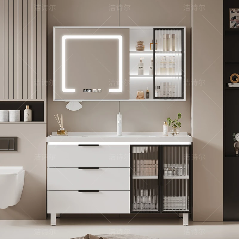 

Bathroom Cabinet Combination Ceramic Integrated Basin Modern Vanity Solid Wood Minimalist Bathroom Sink Floor Standing Washbasin