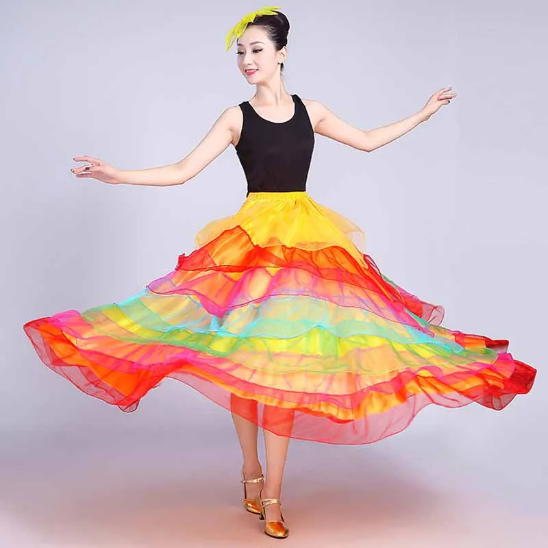 كبير سوينغ تنورة الإناث قاعة الرقص التدوير تنورة طويلة تنورة رقص البطن الفلامنكو الكلاسيكية Dancewear أداء ملابس رقص
