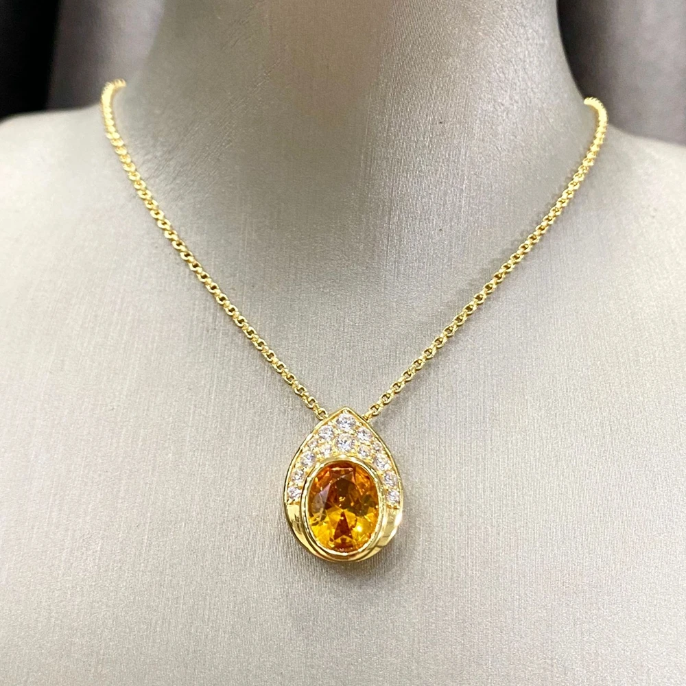 Wong Rain Vintage 18K Gold Plated 925 Sterling Silver Pass Test Oval Cut 7*9 MM Sapphire Gemstone Pendant Necklace Fine Jewelry