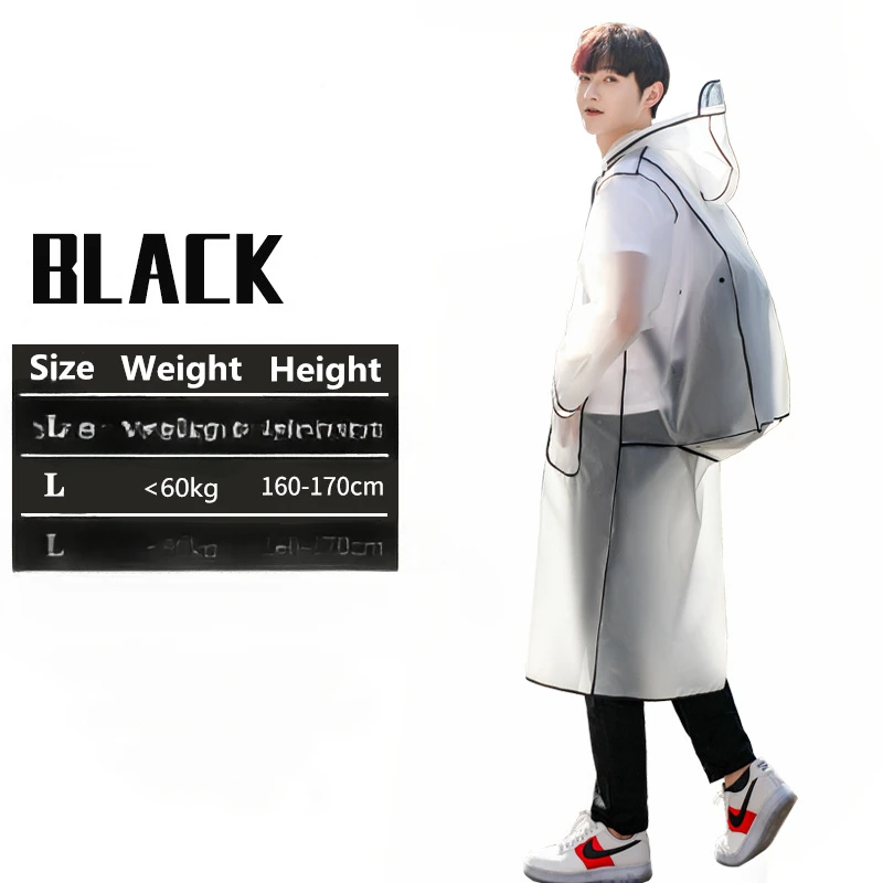 Fashion Women Transparent Eva Plastic Man Raincoat Travel Waterproof Rainwear Adult Can Hold Backpack Rain Coat