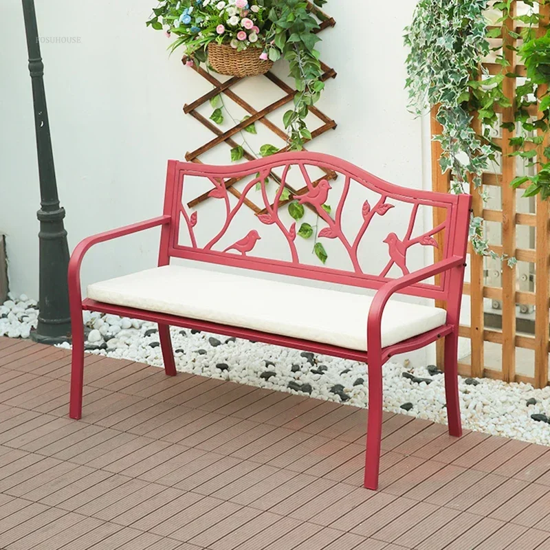 

Outdoor Iron Garden Chairs Courtyard Leisure Garden Long Stools Home