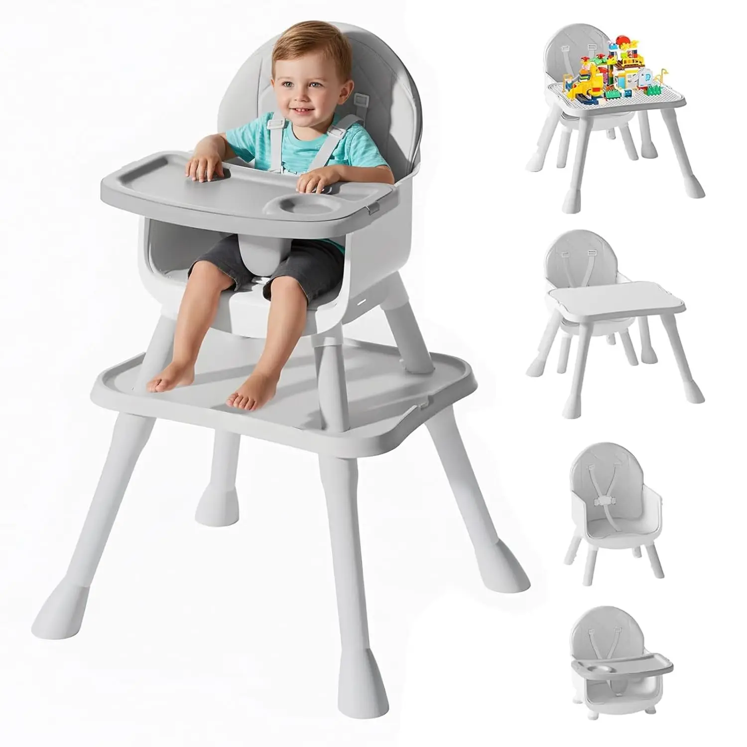 

6 in 1 Convertible High Chair for Babies & Toddlers, Easy Clean, Grey