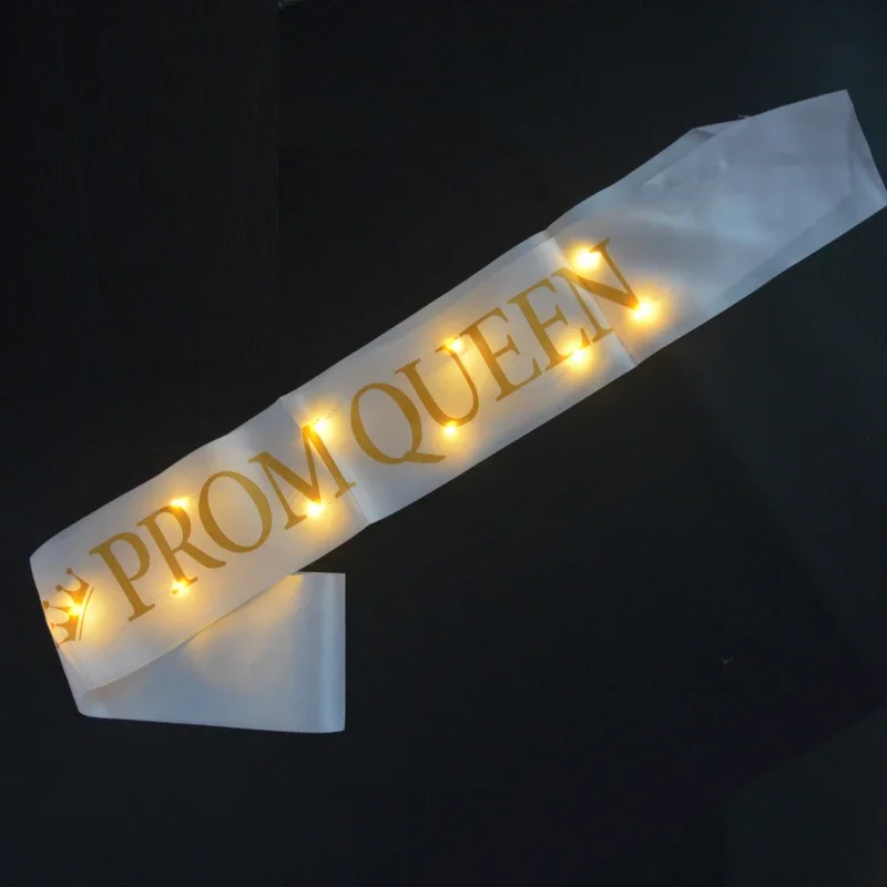 LED Glow Ribbons Sash para homens e mulheres, alça de ombro, letras douradas, baile, rei, rainha acessórios, presente para casamento de solteiro