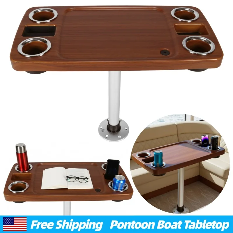 

Съемный прямоугольный столик для лодки 34x18 дюймов, для понтонных лодок, морских судов, автодомов, с органайзером для бара, держателем для телефона и подставкой для напитков