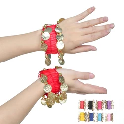 Pulseras de monedas de Metal para danza del vientre, puños de tobillo para muñeca, accesorios de gasa para danza del vientre, moneda de oro, 1 par