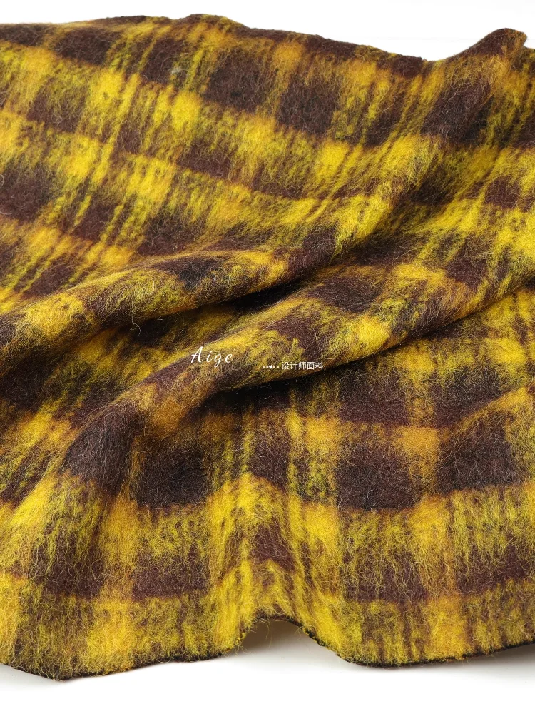 

Long Haired Alpaca Plaid Wool Fabric for Drape No Elasticity Coat Windbreaker Diy By The Meter Sewing Material Cloth Wholesale