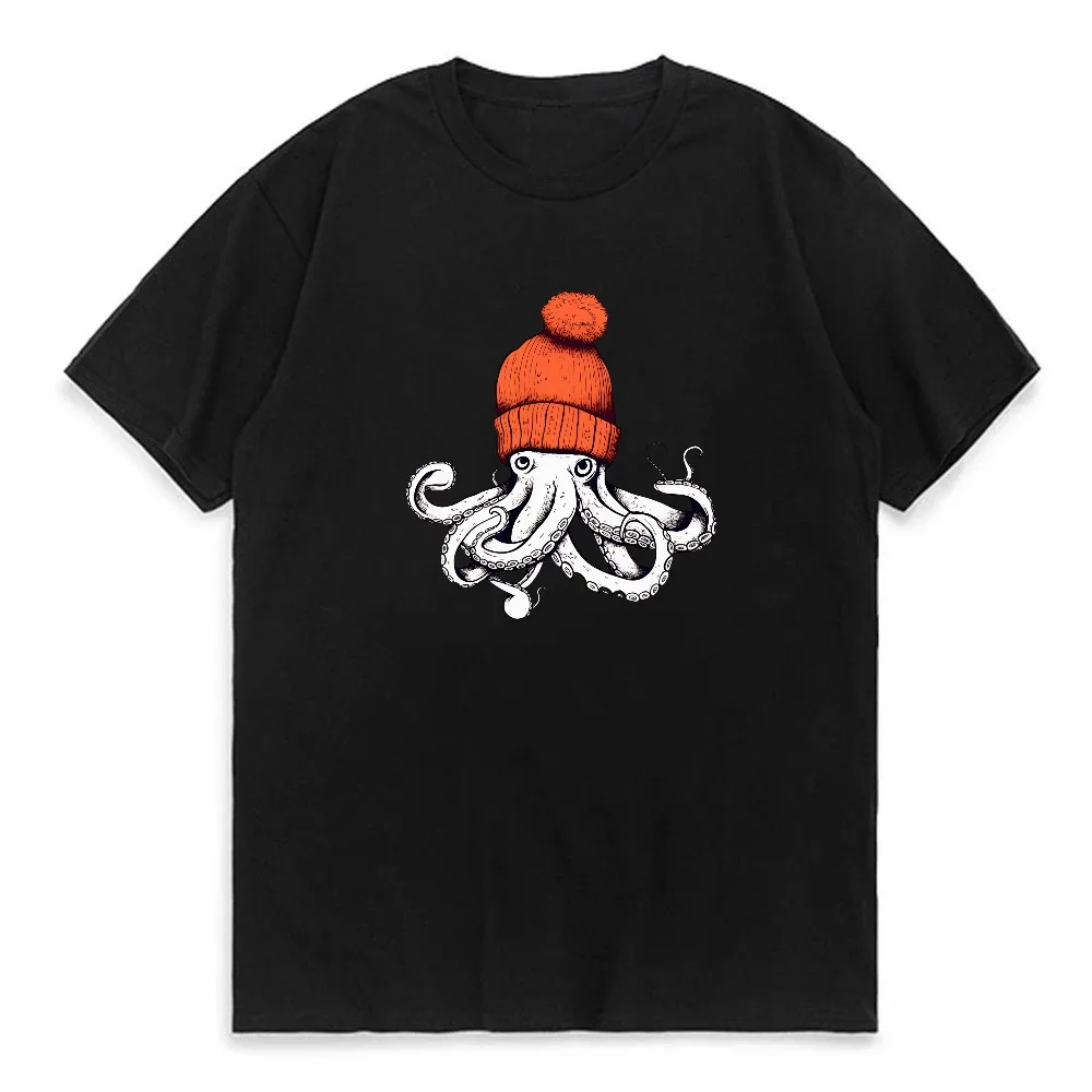 

Octopus Orange Beanie print T-shirt Japanese Style Graphic Tees summer Casual Unisex Clothes Short Sleeve Round Neck Tshirts