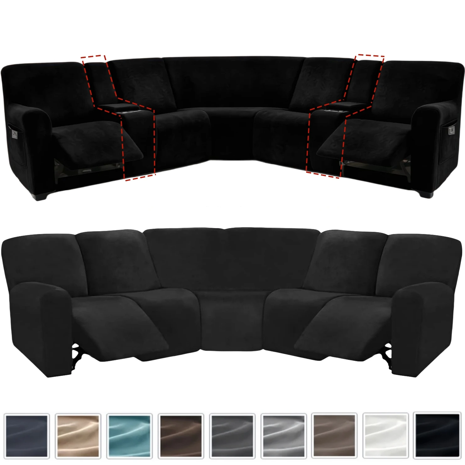 Velvet 5 Seater Recliner Sofa Covers 7&11 Piece Stretch Soft Recliner Sofa L Shape Sectional Couch Slipcover Furniture Protector