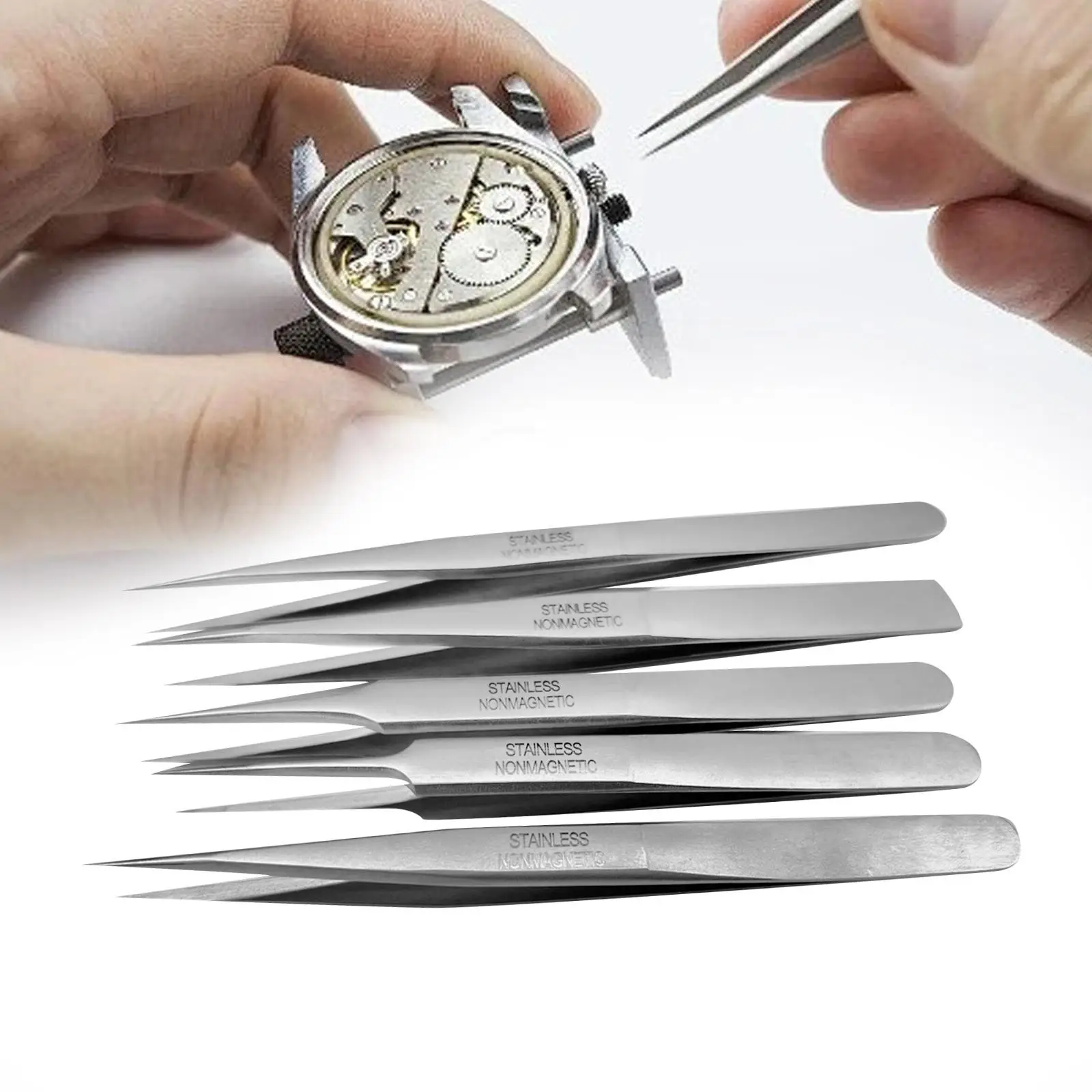 5Pcs Watch Tweezers Maintenance Craft High End Tipped Tweezers Multipurpose Steel Precision Tweezers for Repairing Watch Worker