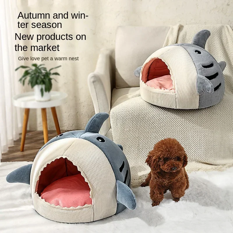 Cat bed dog bed kennel online celebrity warm semi-closed shark nest pad pet supplies cat house in winter