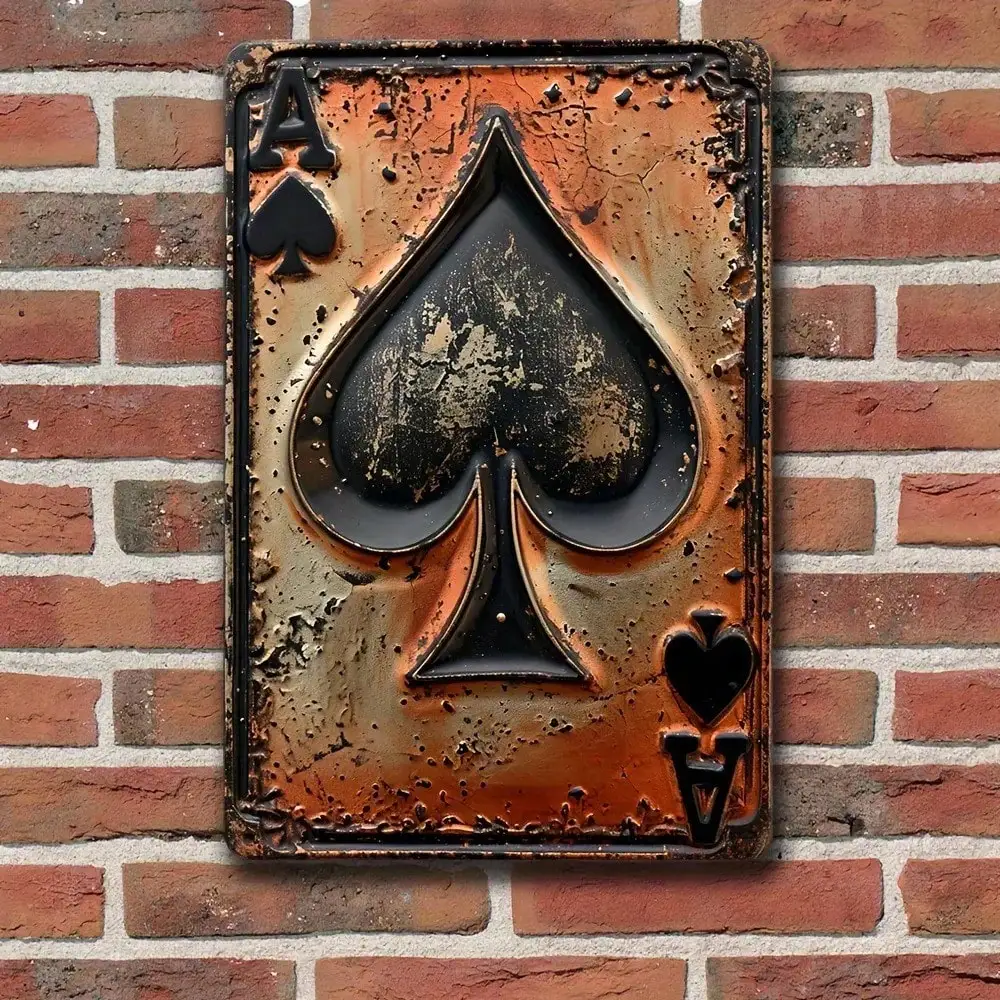 Vintage Ace of Spades Poker Metal Sign Retro Grunge Playing Card Wall Decor Bar Game Room Man Cave Hanging Plaque