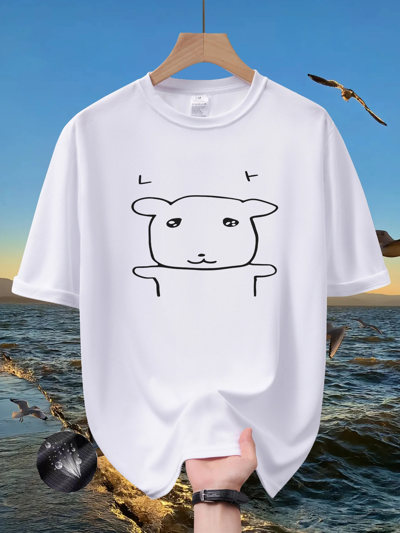 Men Minimalist Simple Line Cute Hamster Print T Shirt Summer Quick Dry Breathable Short Sleeve Tee Cartoon Pet Animal Streetwer
