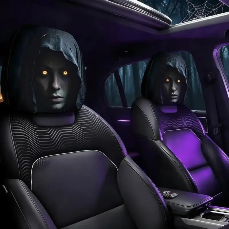 Halloween Scary Reaper Lady Print Car Headrest Covers 1/2Pcs Universal Auto Interior Decor for Spooky Festival Party Use