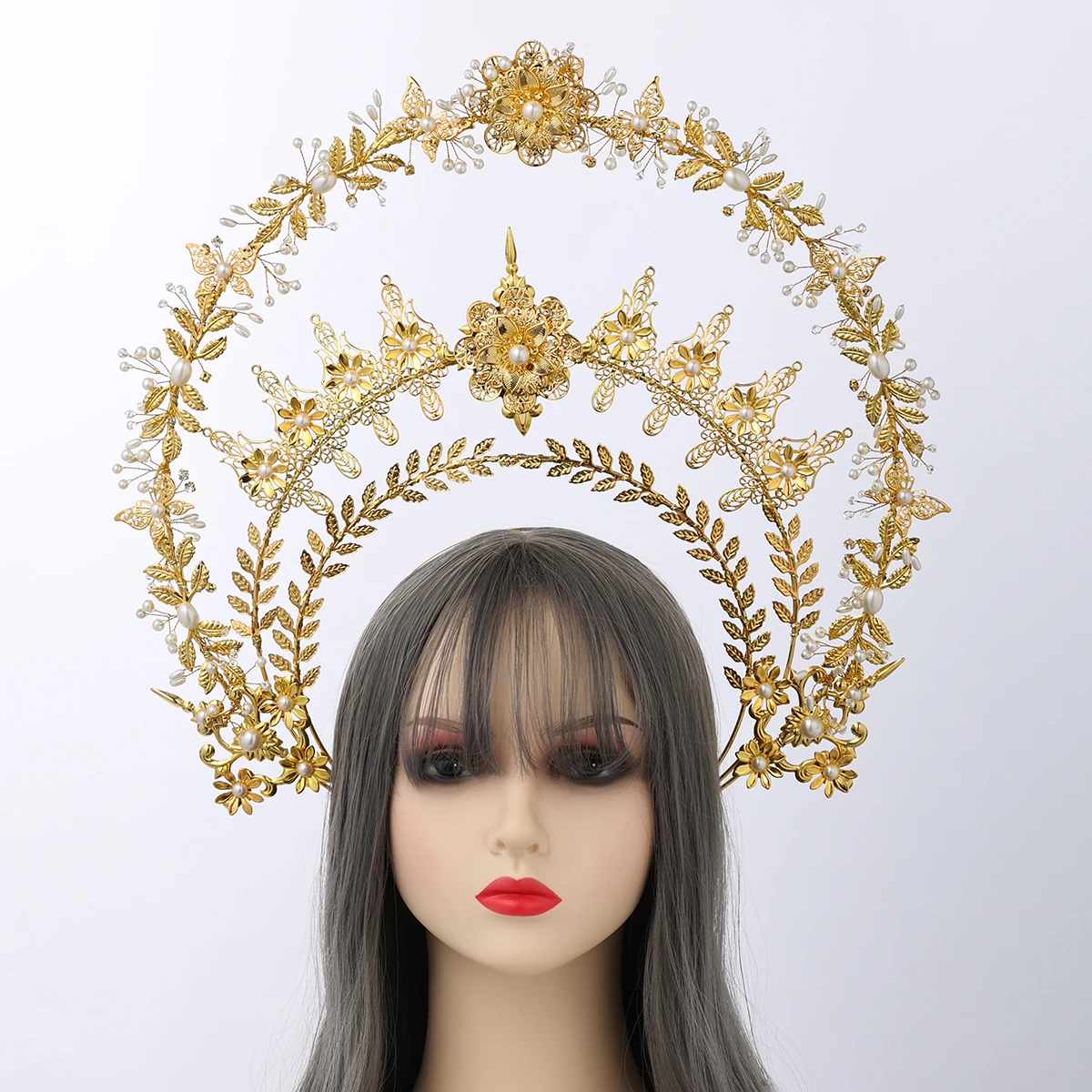 Gothic Tiara Crown Headband Halloween Vintage Sun Goddess Baroque Halo Headpiece Cosplay Accessories