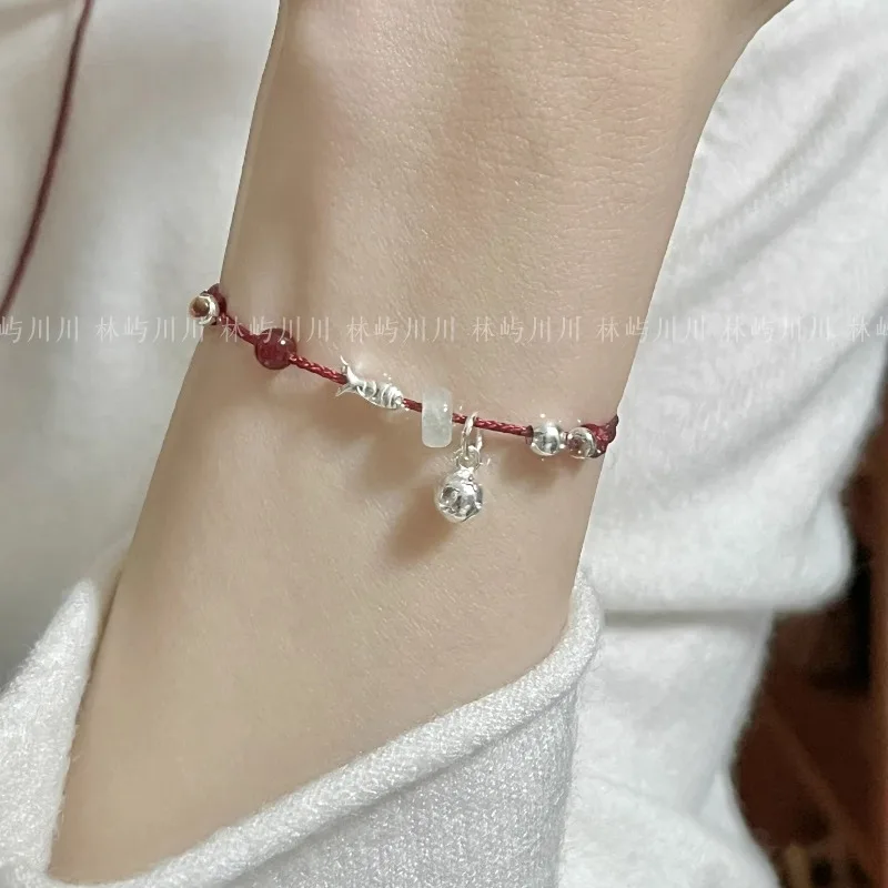 Elegant Ultra Fine Handmade New Chinese Style Small Fish Bell Thin Red Cord Bracelet Anklet Set For Women Couple Lucky Present