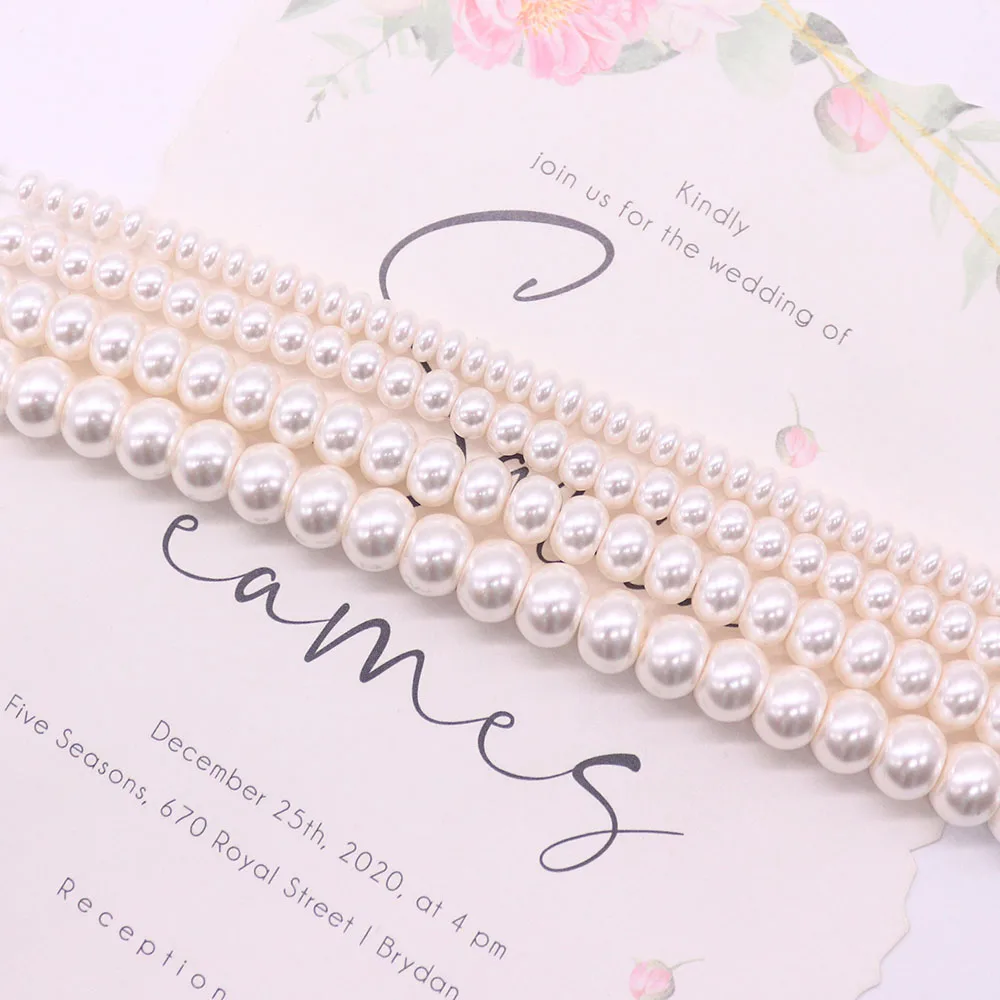 White Elegant Glass Imitation Pearl Abacus Shape Straight Hole Loose Bead 3-10mm Women's Fashion Jewelry Gift Handmade Materials