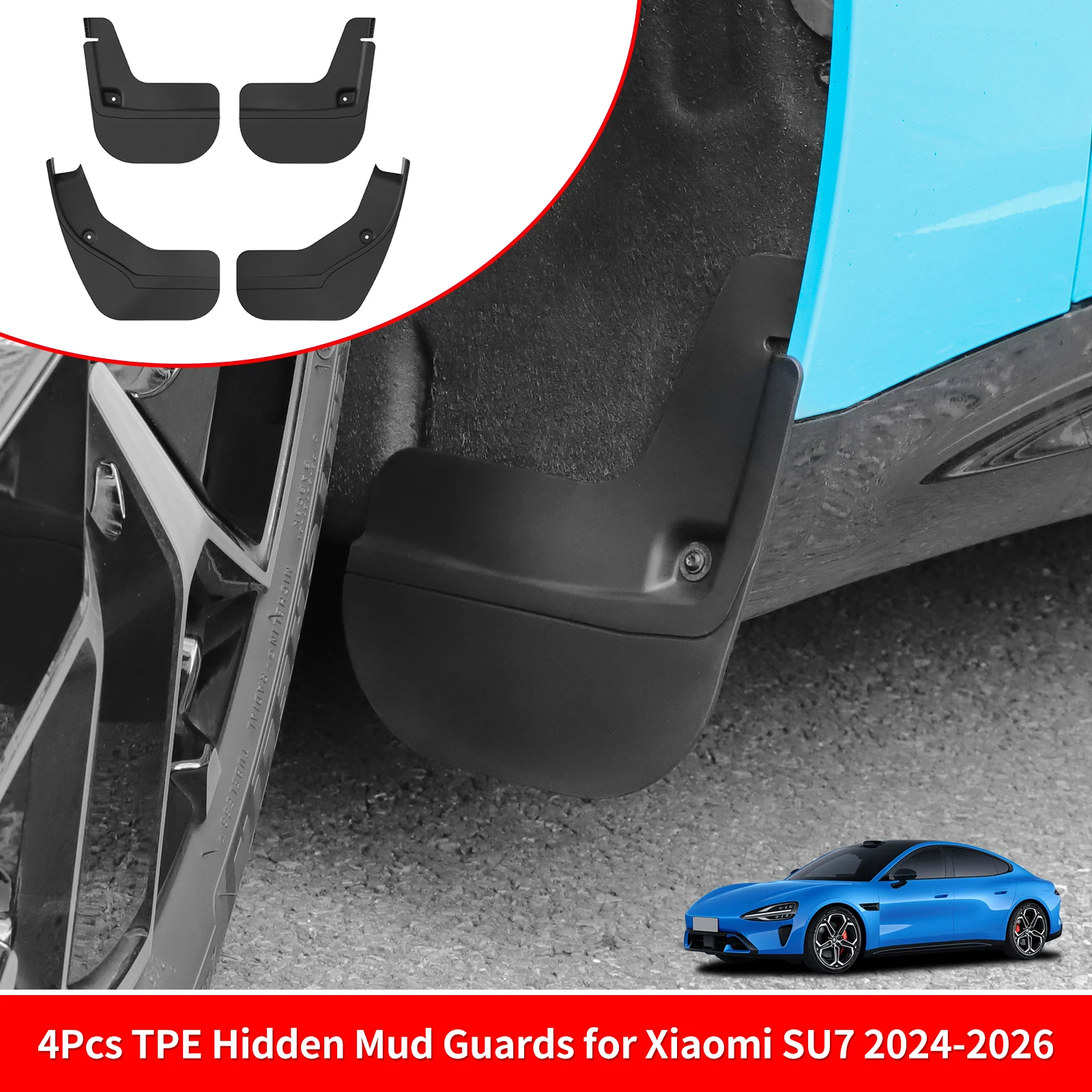 for Xiaomi SU7 2024-2026 Hidden Mud Guards Car Accessories Tire Mud Fenders Kit Black 4Pcs
