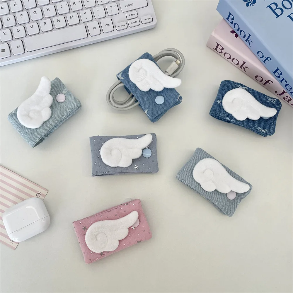 Cowboy Star Angel Wings Fabric Cable Organizer Portable Cord WrapTie for Charger Headphone USB Cable Organizer Travel Essential