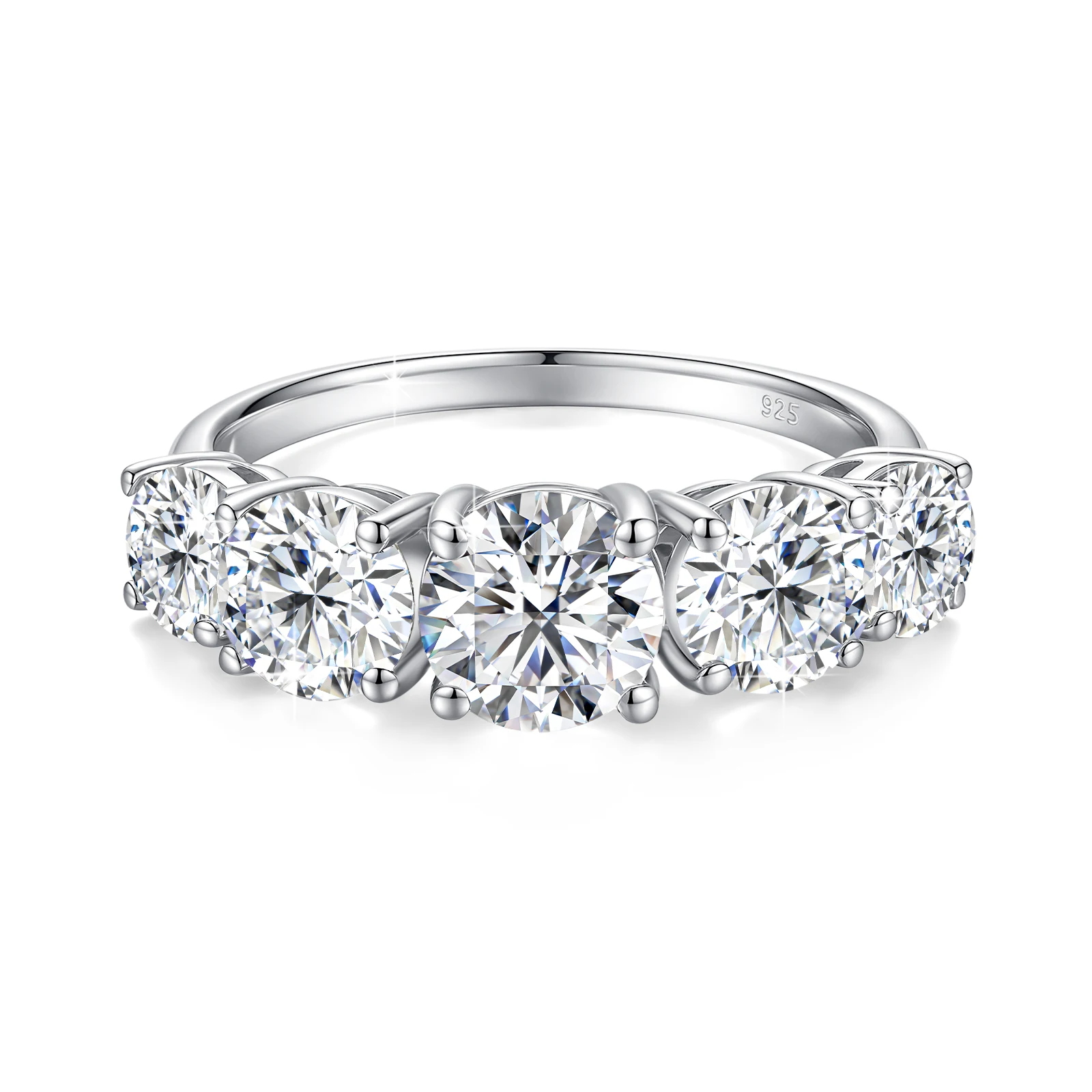 18k Vergoldete 3,8CTW Echte Moissanit-Ringe für Damen 5 Steine Funkelnder Brautschmuck 925 Sterling Silber Ring – Detail 9