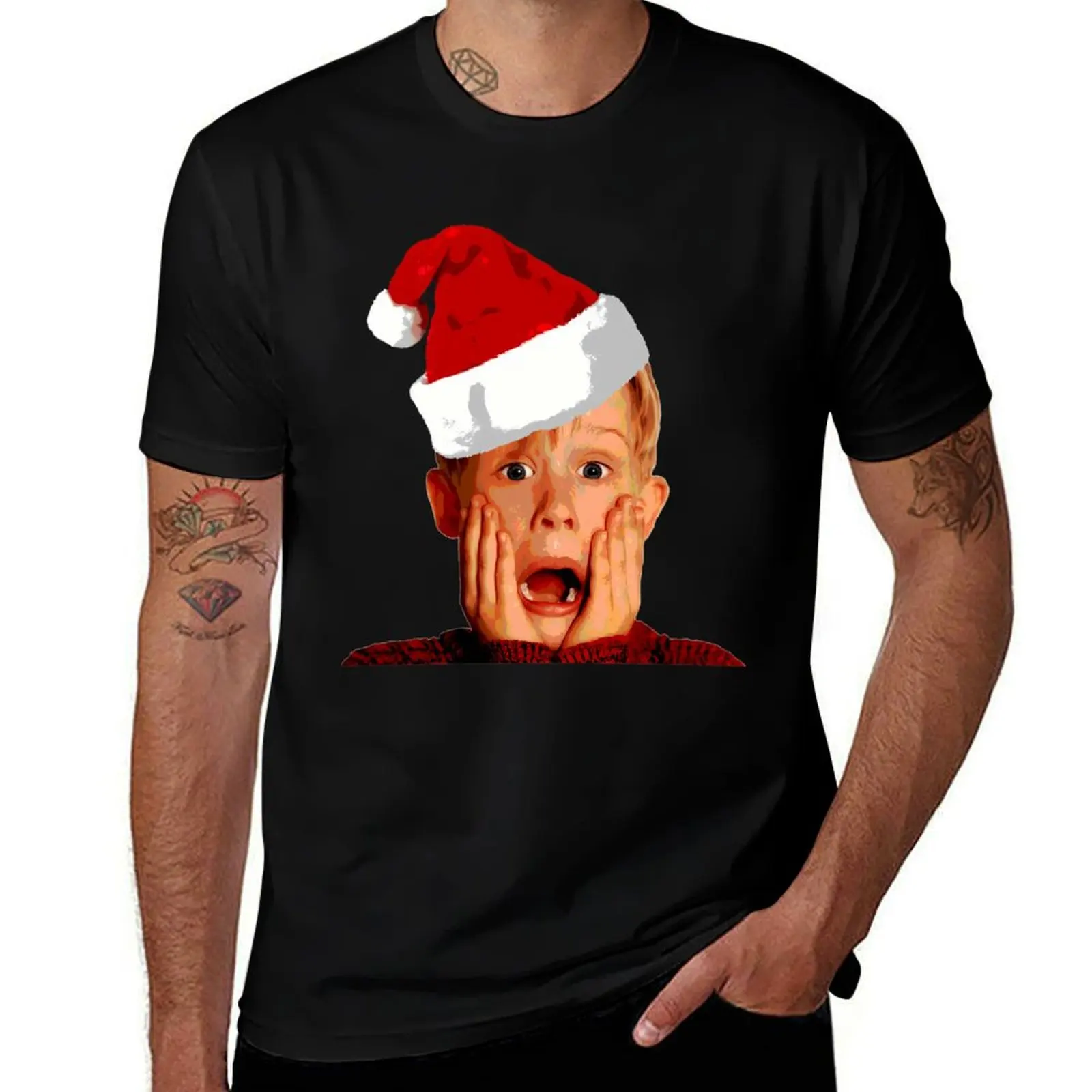 

Home Alone San.ta Hat Ma.caulay Cu.lkin Christmas Holiday T-Shirt summer top Blouse cute tops cotton t shirt men
