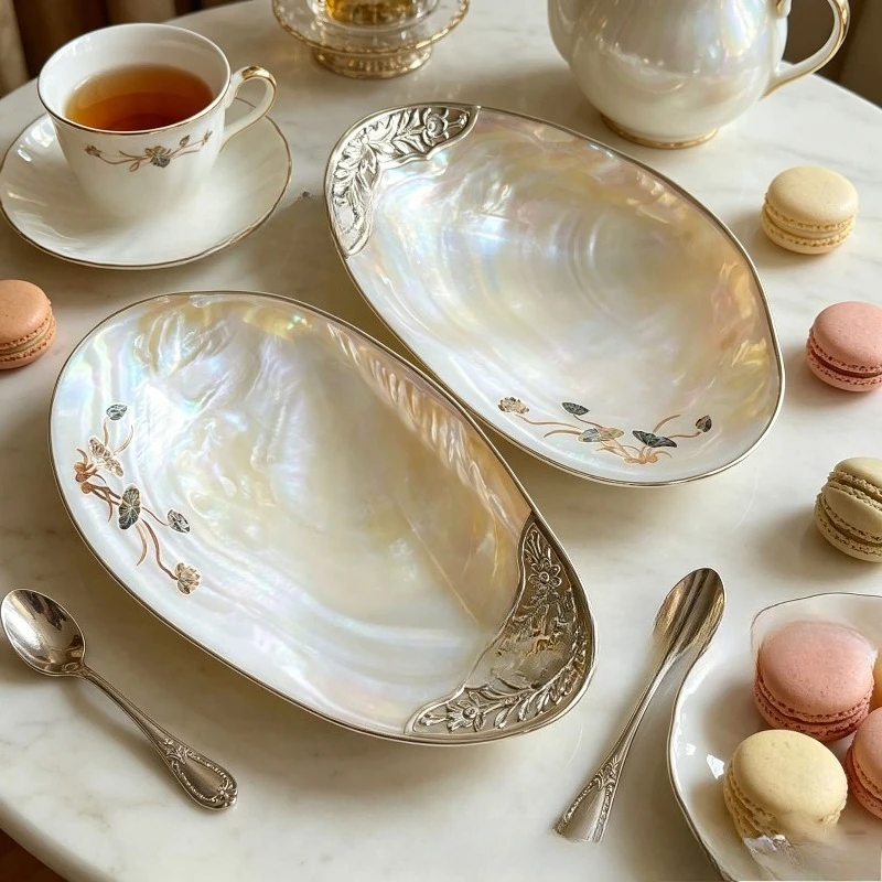 Deep Sea Natural Shell Mother-of-Pearl Decorative Plate, Desktop Storage, Light Luxury High-End Ornaments, Creative Home