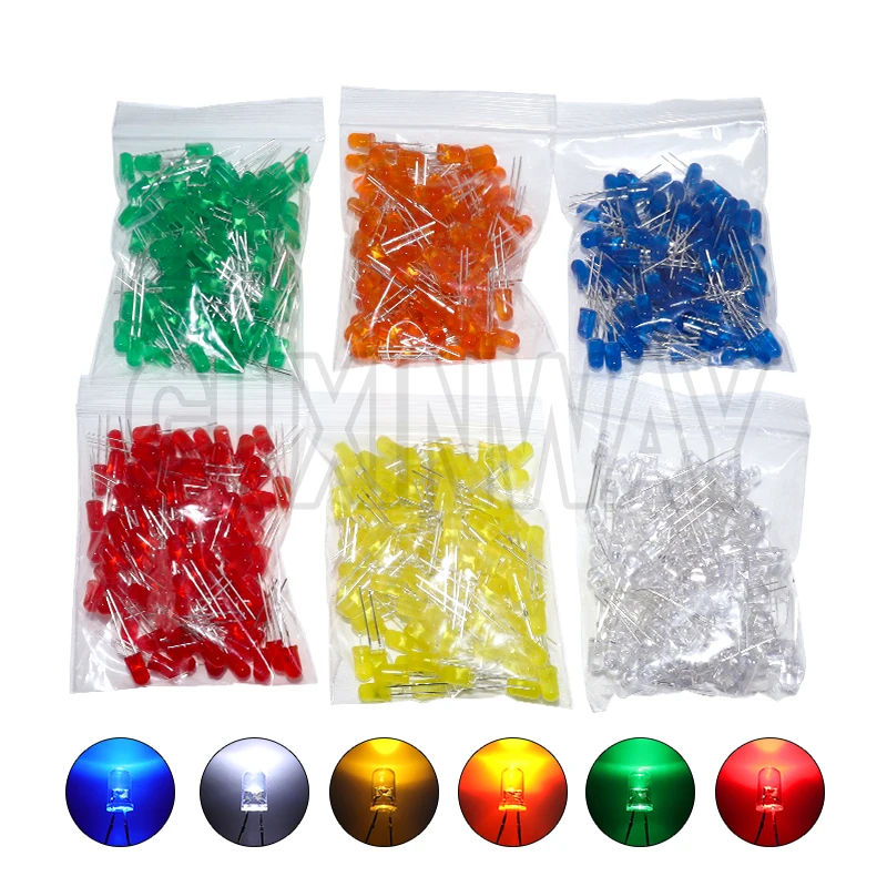 100 шт. 5 мм светодиодный диод F5 Ассорти комплект Белый Зеленый Красный Синий Желтый Оранжевый Розовый Фиолетовый Теплый Белый DIY Светоизлучающий Диод
