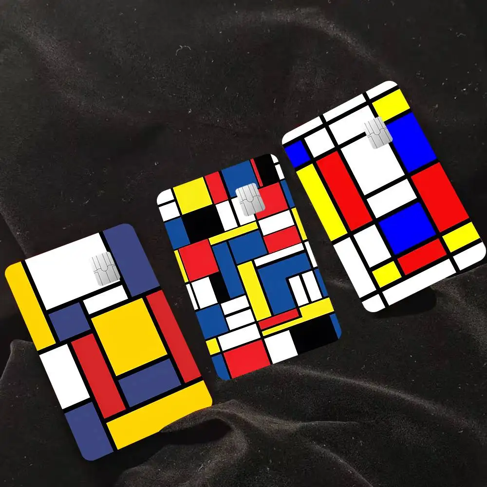 Mondrian Style Geometric Pattern Game Anime Sticker Film Skin Cover Case for Small Large No Chip Debit Credit Card Front Side
