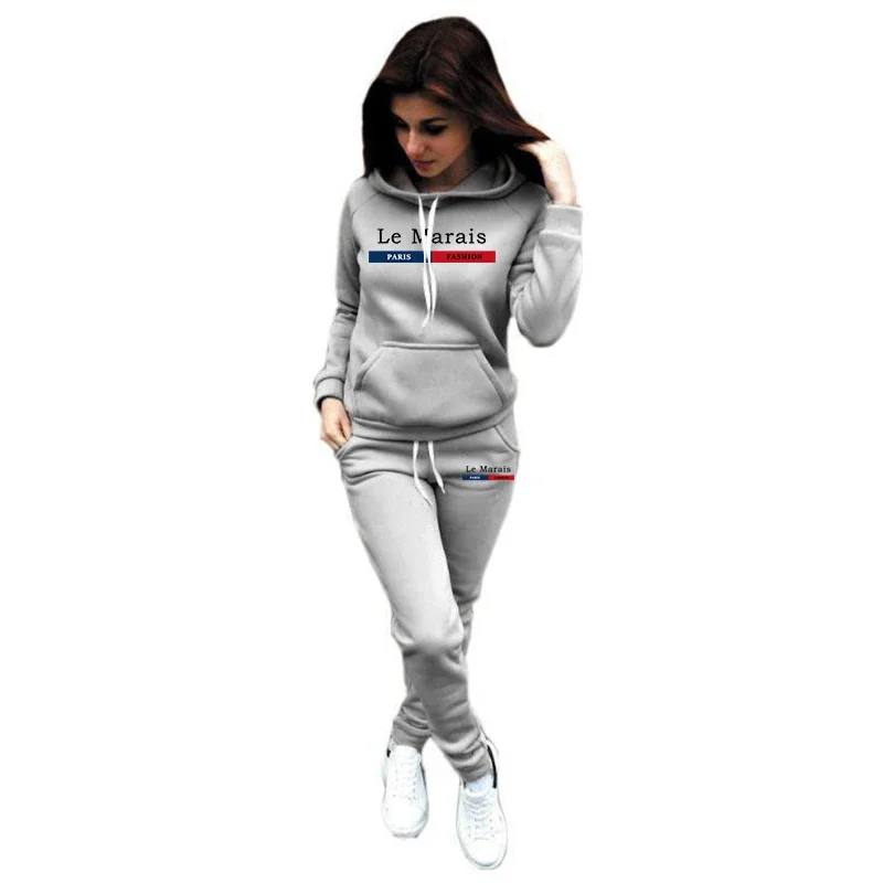 Haute qualité femmes survêtement tenues mode décontracté impression sweat à capuche costume dames quotidien Jogging sport femme pantalon ensemble