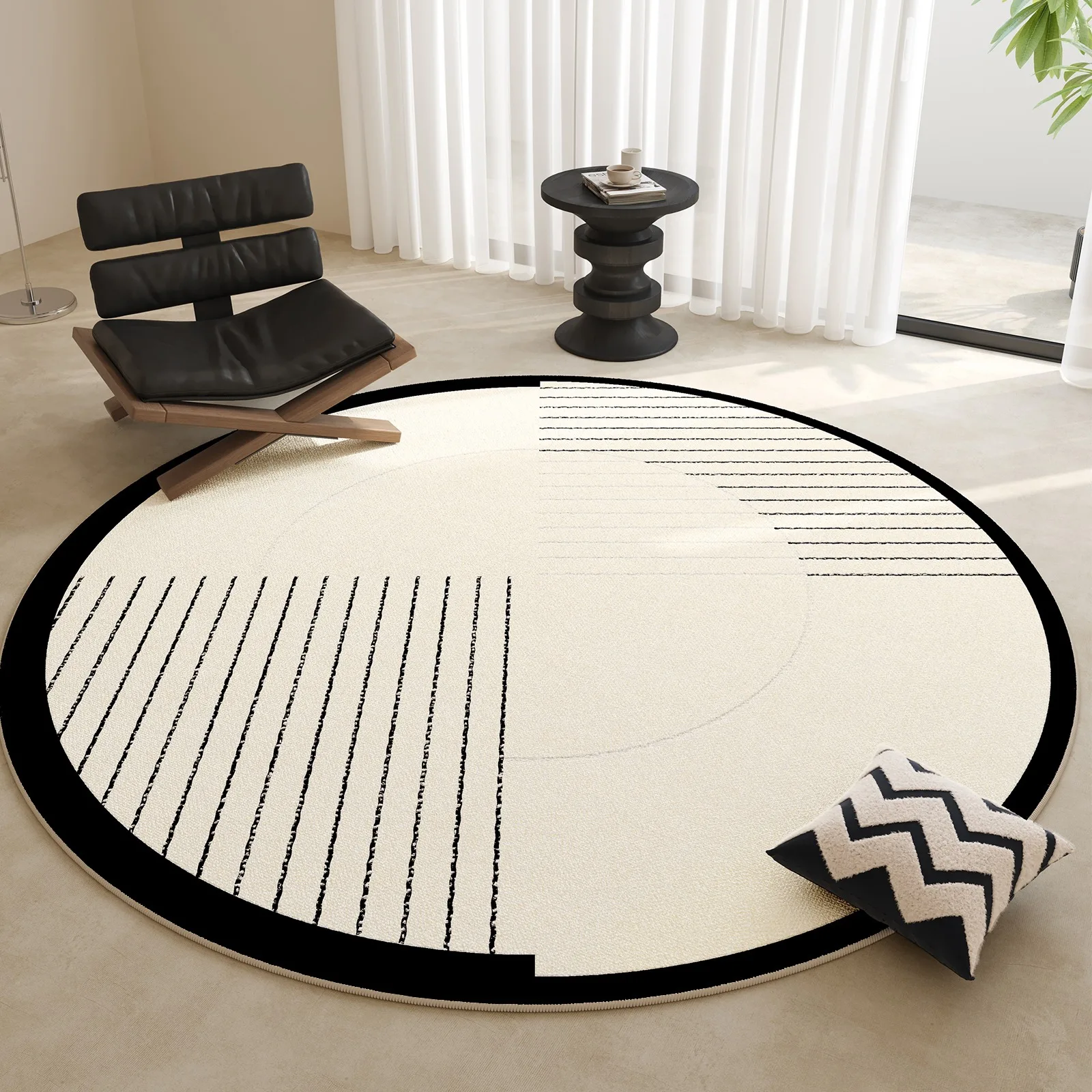 French Round Living Room Decorative Carpet Minimalist Black White Bedroom Carpet Creative Line Art Study Rug Dirt-resistant Rugs