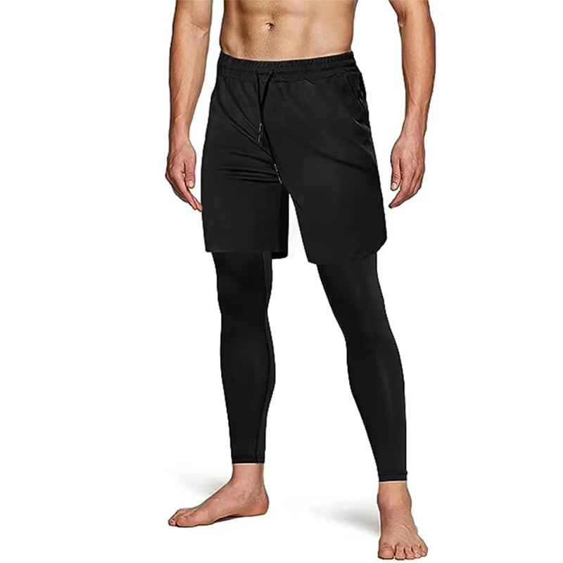 Double-deck 2 in 1Pants Men Sportswear Compression Leggings Gyms Male Trousers Casual Tracksuit Track Joggers Sweatpants Men
