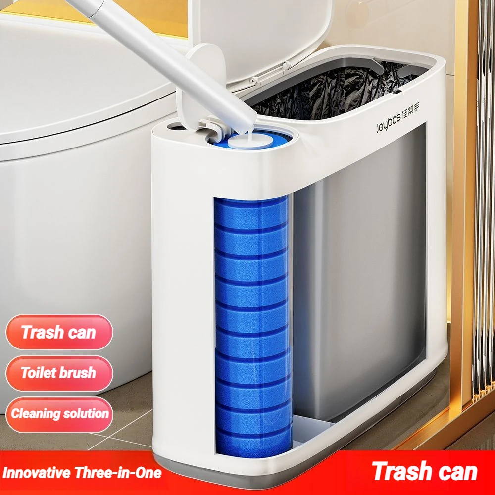 Joybos Toilet Brush Trash Can 2-in-1 Combo Set 360° Rotating Antibacterial Brush Press Lid Narrow Space Saving Bathroom Home
