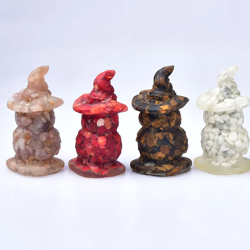 1PC Owl Witch Hat Figurine Natural Crystal Gravel Craft Reiki Orgonite Silicone Mould Resin Decor Make All Saints' Day DIY Gifts