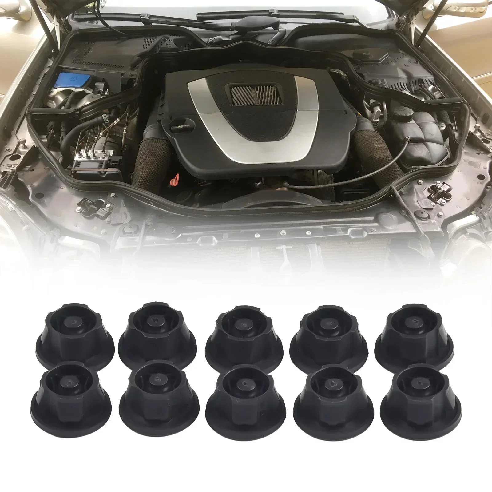 10Pcs Car Engine Cover Trim ABS Mount Grommet Bush Bump Stopper For MERCEDES 6420940785 Auto Engine Cap Grommets