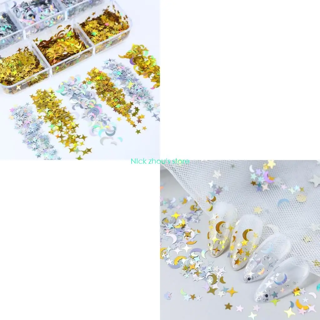 

E15E 6 Mix Color Small Moon Star Glitter Filling For DIY Epoxy Resin UV Resin Jewelry Making Decoration Supplies