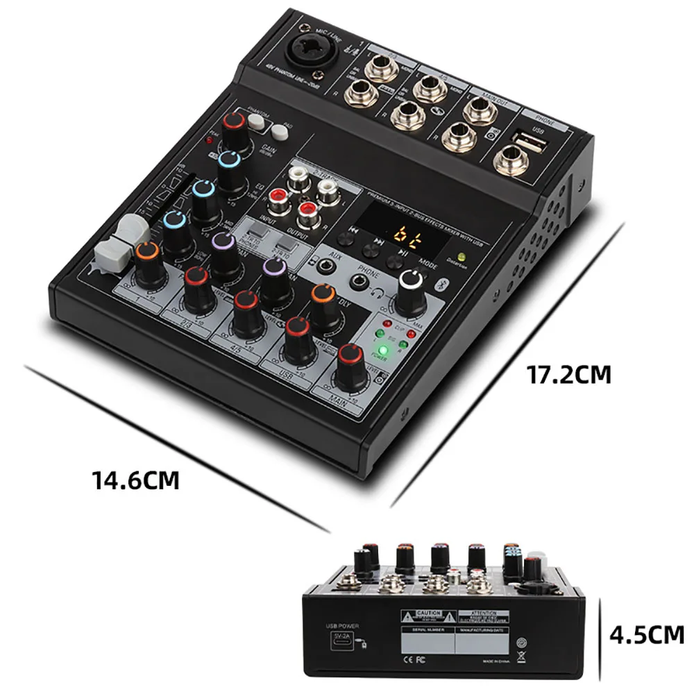 Imagem -05 - Audio Mixer Bluetooth Audio Receiver Mixing Console Karaoke Mixer dj Canais Stereo Sound Board 48v Phantom Power Tg502