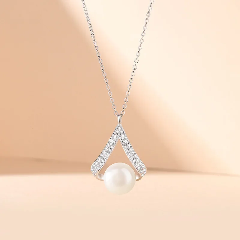 

Real 925 Sterling Silver Necklace for Women French Vintage Pearl Necklace Women's Pure Silver Irregular Water Drop Pendant Chain