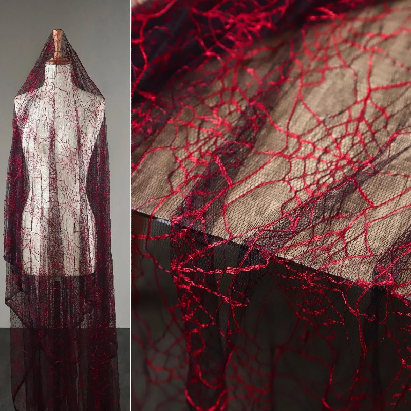 

Красная паутина с текстурой, тонкая прозрачная сетчатая ткань, весенне-летнее платье, слегка эластичная темная стильная дизайнерская ткань для одежды «сделай сам»