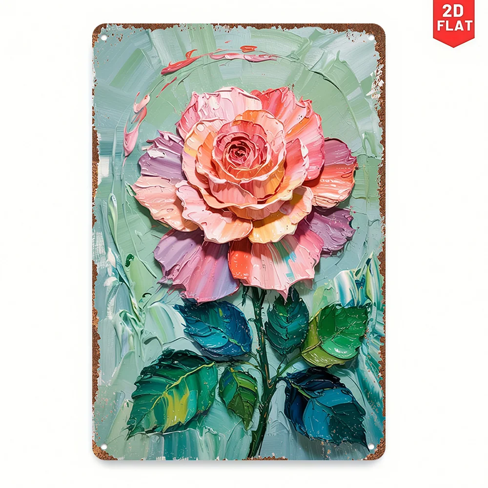 Metal Rose Christmas Sign, Vintage Wall Art Plaque, 2D Flat Decorative Sign for Home Office Cafe