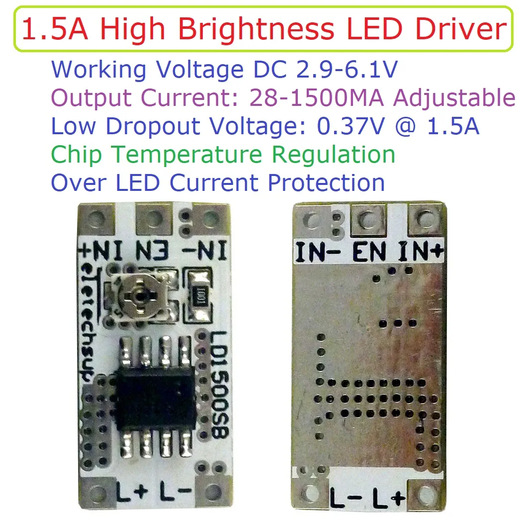 Adjustable LED Driver Board 28mA to 1500mA Constant Current for Flashlight Headlights Emergency Lighting DIY Projects