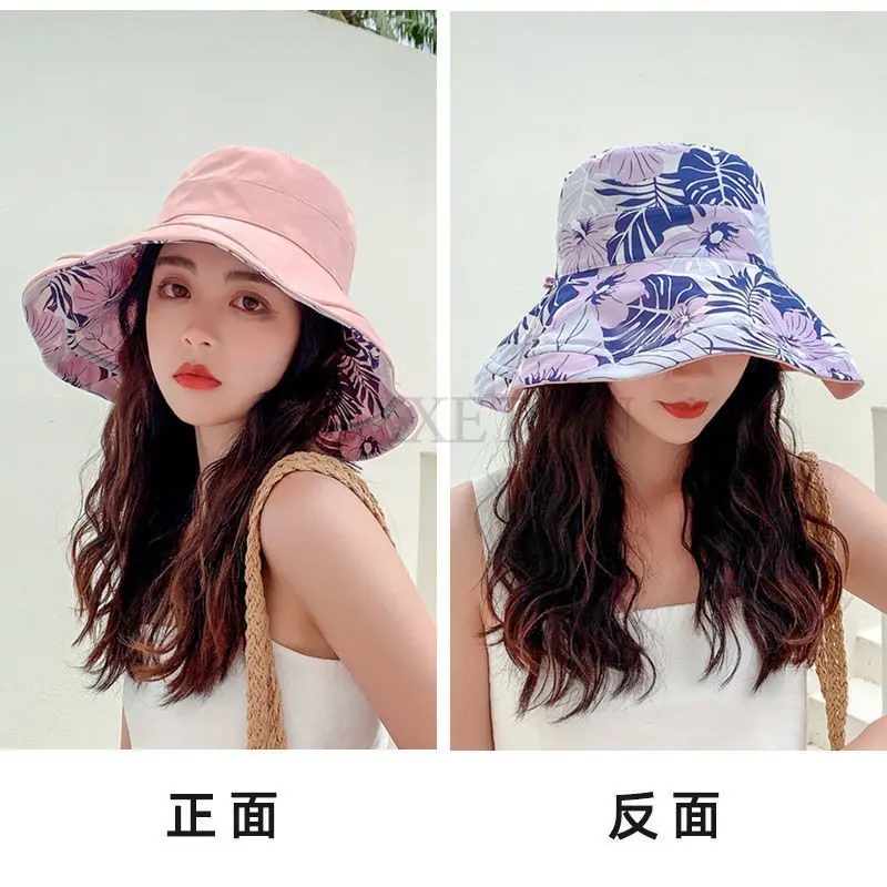 Summer New Cotton Breathable Big Brim Solid Color Fashion Bucket Hat Women Outdoor Travel Adjustable Sun Fisherman Hat