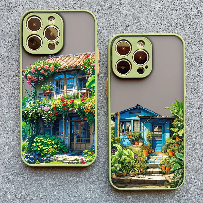 Vintage Garden House Phone Case For iPhone 17 11 13 12 Mini Pro Max 16 15 14 Plus Pro Max XR XS X Shockproof Back Cover Fundas
