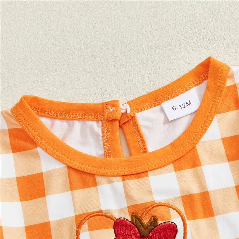 Set di vestiti per il Ringraziamento delle ragazze del bambino Manica lunga O Collo Ricamo Turchia Top Pantaloni svasati Set Abbigliamento per bambini