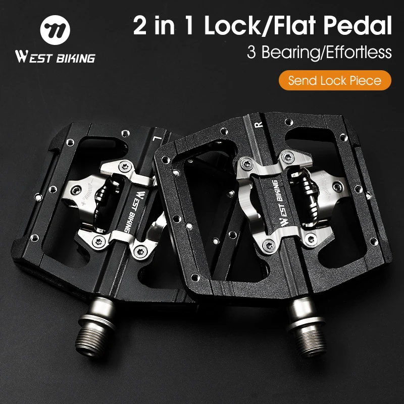 WEST BIKING  2 In1 Dual-use Bicycle Pedals Anti-slip Lock/Flat Double-sided Pedal 3 Bearings MTB Road Bike Pedals Cycling Access