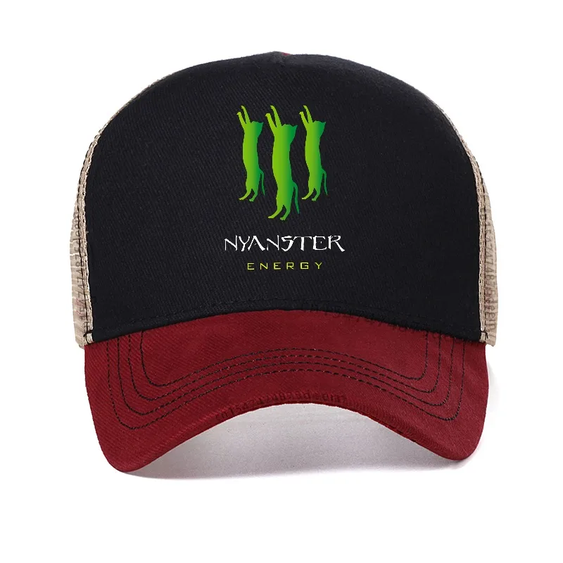 Printed with NYANSTER ENERGY and Three Green Cats Men Baseball Cap Unisex Summer cool Mesh Breathable Trucker Hat Casquette