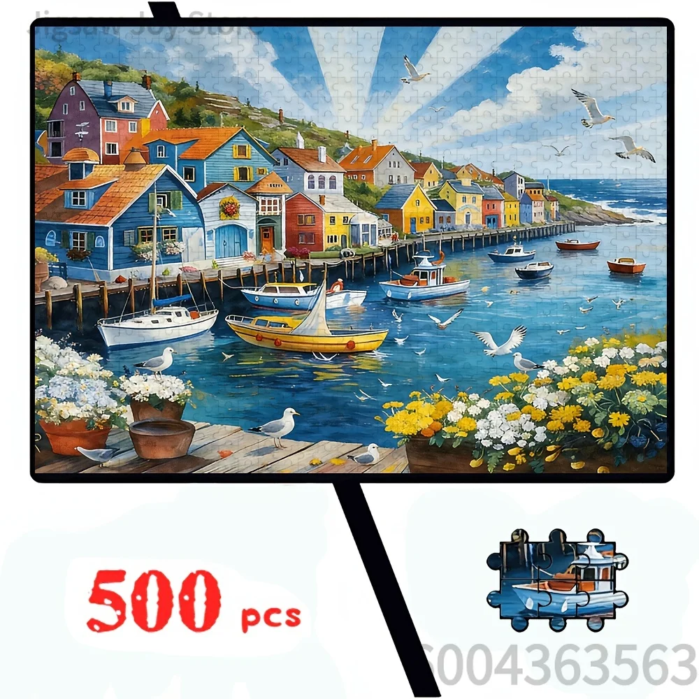 Beautiful Coastal Village & Anime Style Storefront Mosaic Puzzle Stress Relief Desktop Ornament Hobby Collection