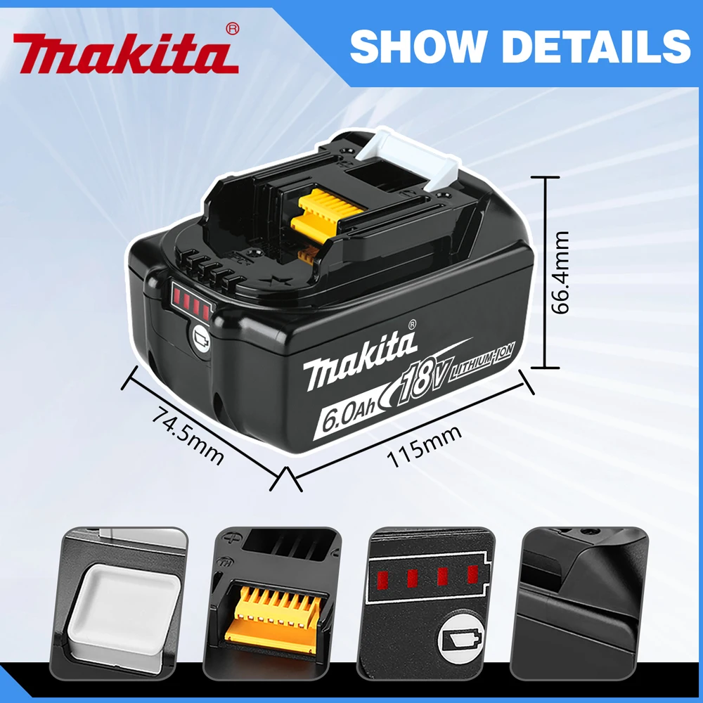 Genuine Makita 18V Lithium Battery 6Ah-9Ah BL1860 DDF487 BL1830B BL1850B BL1850 BL1840 BL1815 Replacement Lithium Battery