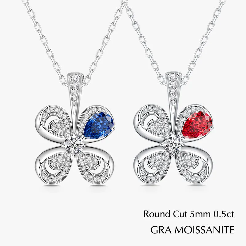 

5mm Moissanite Lucky Charms Four-Leaf Clover Pendant for Women 925 Sterling Silver Necklace Classic Jewelry Anniversary Gift